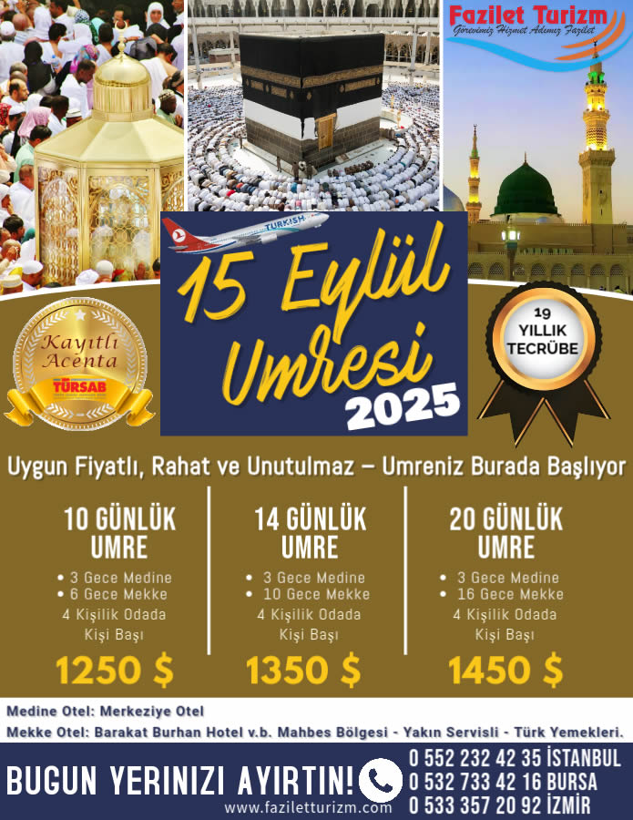 2025 Eylül Umre Turu Fiyatları