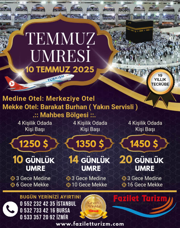 2025 Temmuz Umre Turu Fiyatları